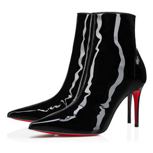 Christian Louboutin Sporty Kate Booty 85 Black Patent CL Ankle Heel Bootie 36.5